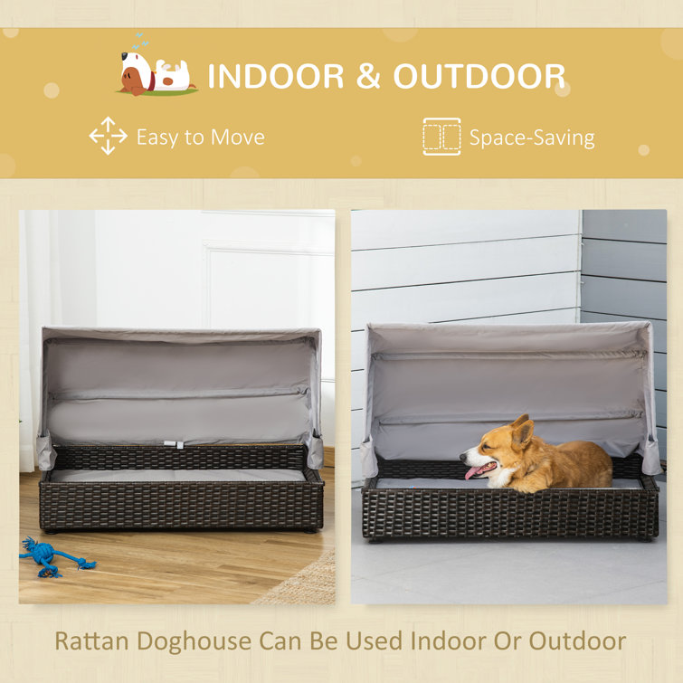 Pawhut Wicker Dog House Elevated Pet Sofa Rattan Cat Bed Indoor